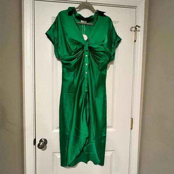 Green Button Up Midi Dress Size Medium NWT - Picture 2 of 2